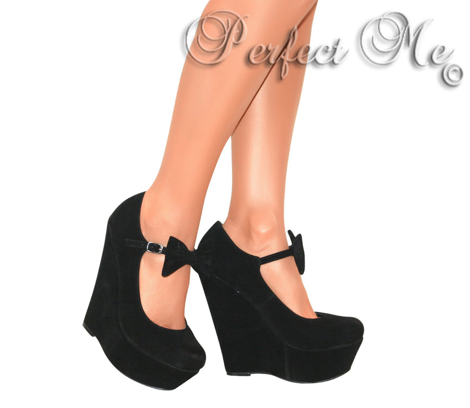 LADIES MARY JANE BOW HIGH WEDGE HEELS SHOE PLATFORM STRAPPY SUMMER